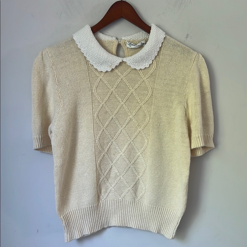 Marisa Christina Cream Knit with White Trim Sz Med